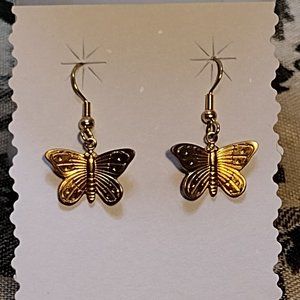 🖐 Golden Butterfly Wire Earrings